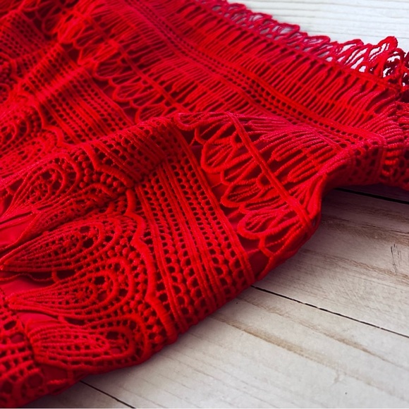 EUC Saylor for Free People Mariah Lace Off Shoulder Dress Red size Small - Picture 11 of 16